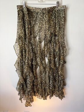 Leopard Print Sheer Ruffled Tiered Skirt boho festival swim beach Neutral Tones
